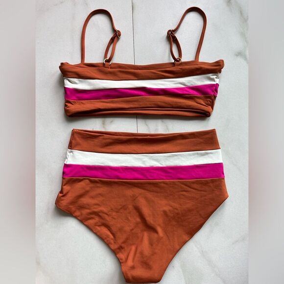 New l*space rebel Portia stripe amber high waist bikini set - Picture 4 of 8